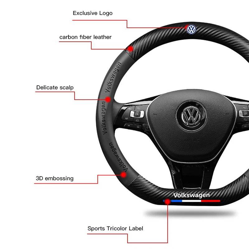 Volkswagen Carbon Fiber Steering Wheel Cover for – Golf, GTI, Passat, Tiguan, Touareg & More - Carbon red - DX