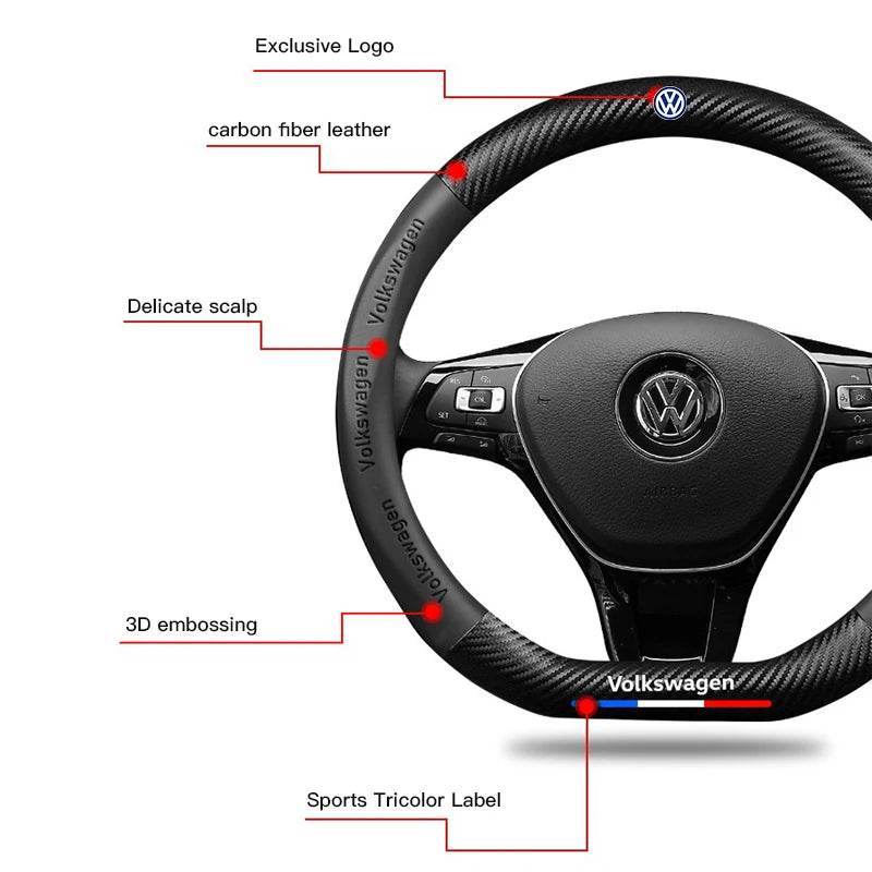 Volkswagen Carbon Fiber Steering Wheel Cover - Carbon red - YX