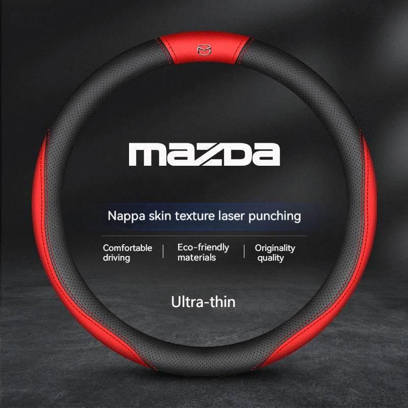 Mazda Suede Leather Car Steering Wheel Cover - Style A Red