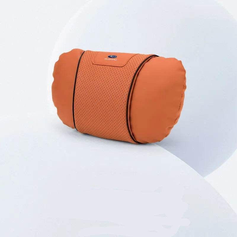 Subaru Leather Car Neck Pillow & Lumbar Support - headrest orange