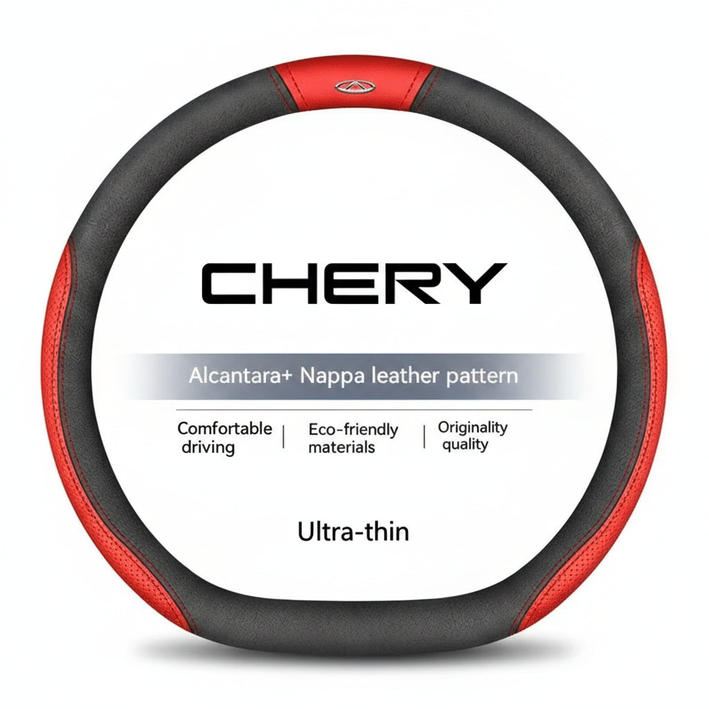Chery Suede Leather Steering Wheel Cover - D Style 1 Red