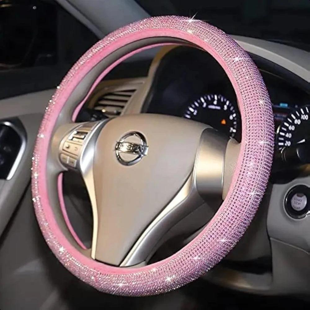 Pink Diamond Inlaid Car Steering Wheel Cover - Full Crystal Bling