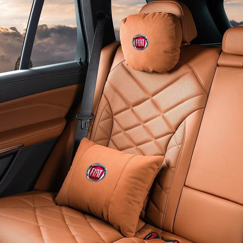 Suede Car Neck Pillow for FIAT 500, Ducato, Panda, Abarth & More – Ergonomic Headrest - headrest 1pc brown
