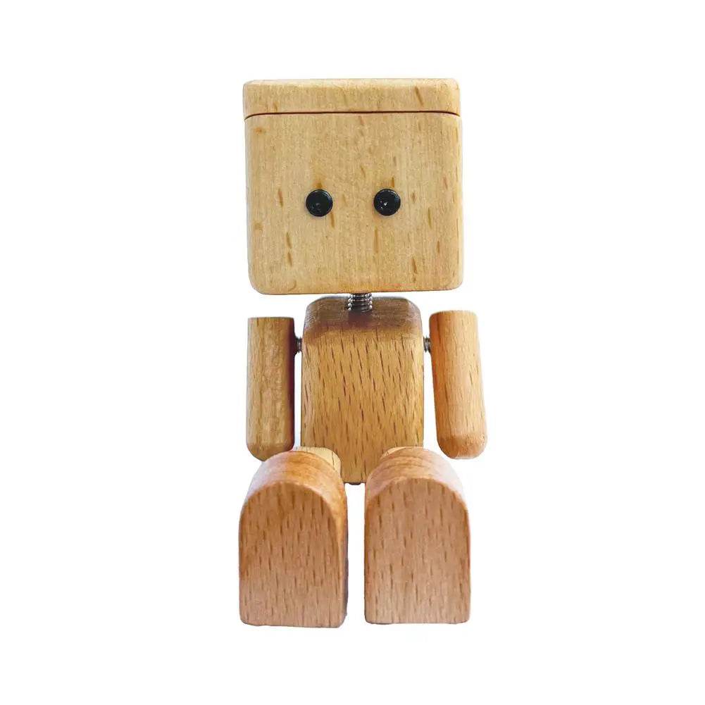 Wooden Leg-Shaking Car Ornament – Cute Robot Fragrance Doll - A