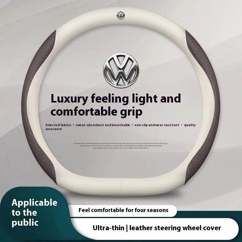 Volkswagen Carbon Fiber Leather Steering Wheel Cover - D Emboss Brown