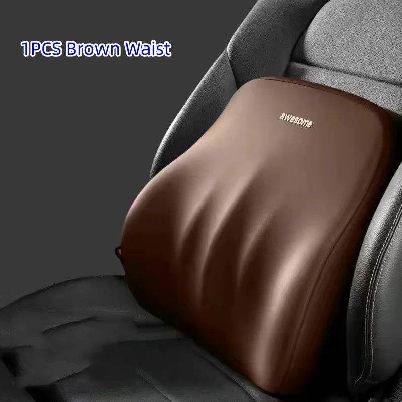 Ergonomic Car Lumbar & Neck Support Pillow Set – Memory Foam Cushion for Back & Headrest - Black Set
