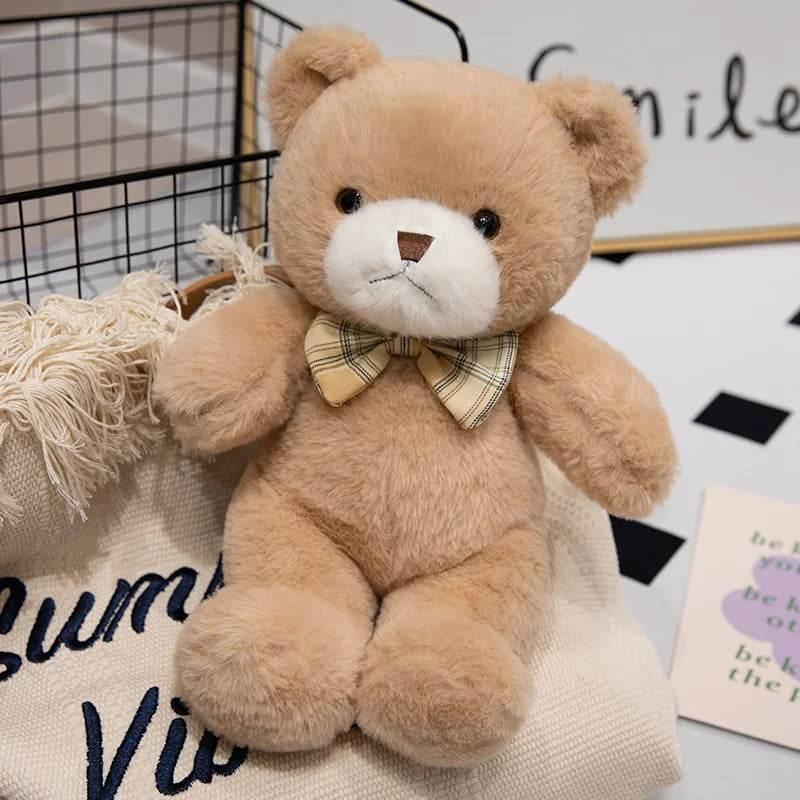 Teddy Bear Plush Toy – Kawaii Bow Tie Hug Doll - Brown