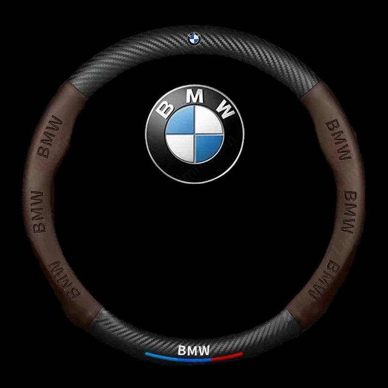 BMW 3D Carbon Fiber Leather Steering Wheel Cover - BMW Brown