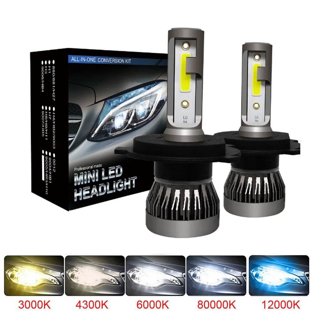 2Pcs LED Car Headlight Bulbs – 20000LM Turbo 12V Lamp for H1, H3, H4, H7, H8, H11, 9005, 9006, HB3, HB4, H13, HB5, HB1 - 6000K White Color / H7