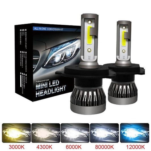 2Pcs LED Car Headlight Bulbs – 20000LM Turbo 12V Lamp for H1, H3, H4, H7, H8, H11, 9005, 9006, HB3, HB4, H13, HB5, HB1 - 6000K White Color / H7