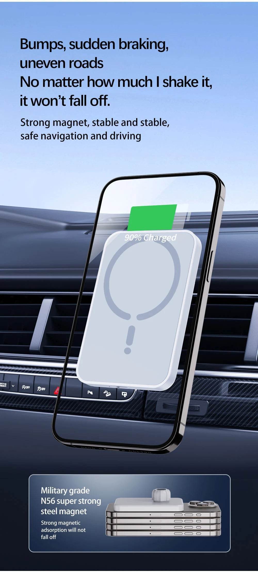 15W MagSafe iPhone Wireless Car Charger – Air Vent Mount - Black