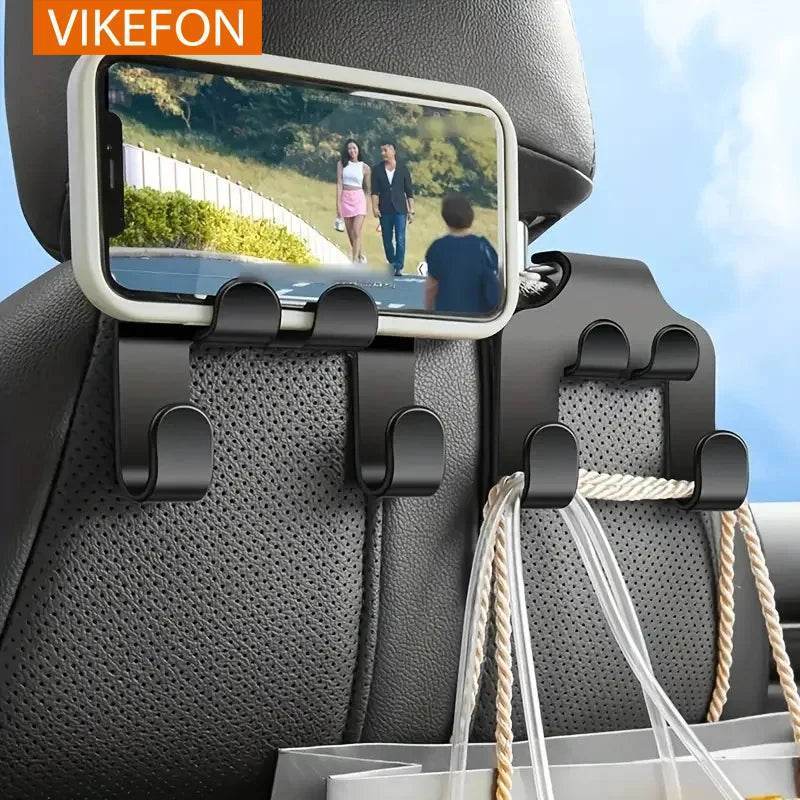 Car Seat Hook & Phone Holder | Rear Headrest Bracket for All Phones -