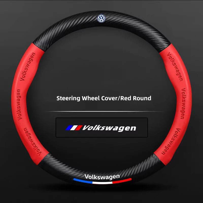 Volkswagen Carbon Fiber Steering Wheel Cover - Carbon red - YX