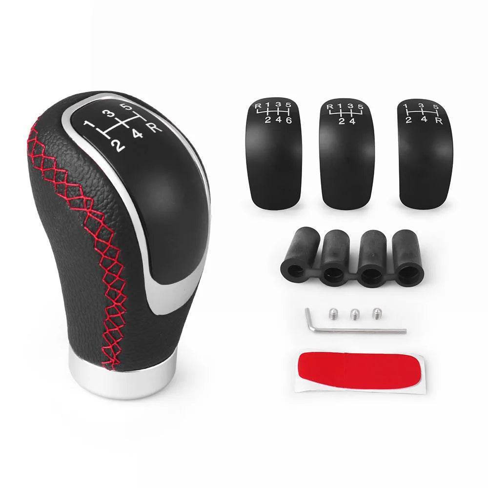 Universal 5/6-Speed PU Leather Gear Shift Knob | Manual Car Stick Head Replacement - Red