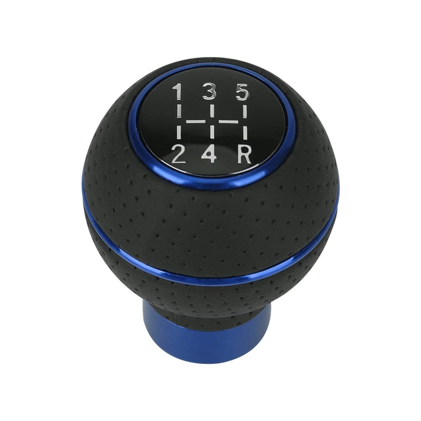 Universal 5-Speed Gear Shift Knob | Leather & Aluminium | M8–M12 Compatible - Blue