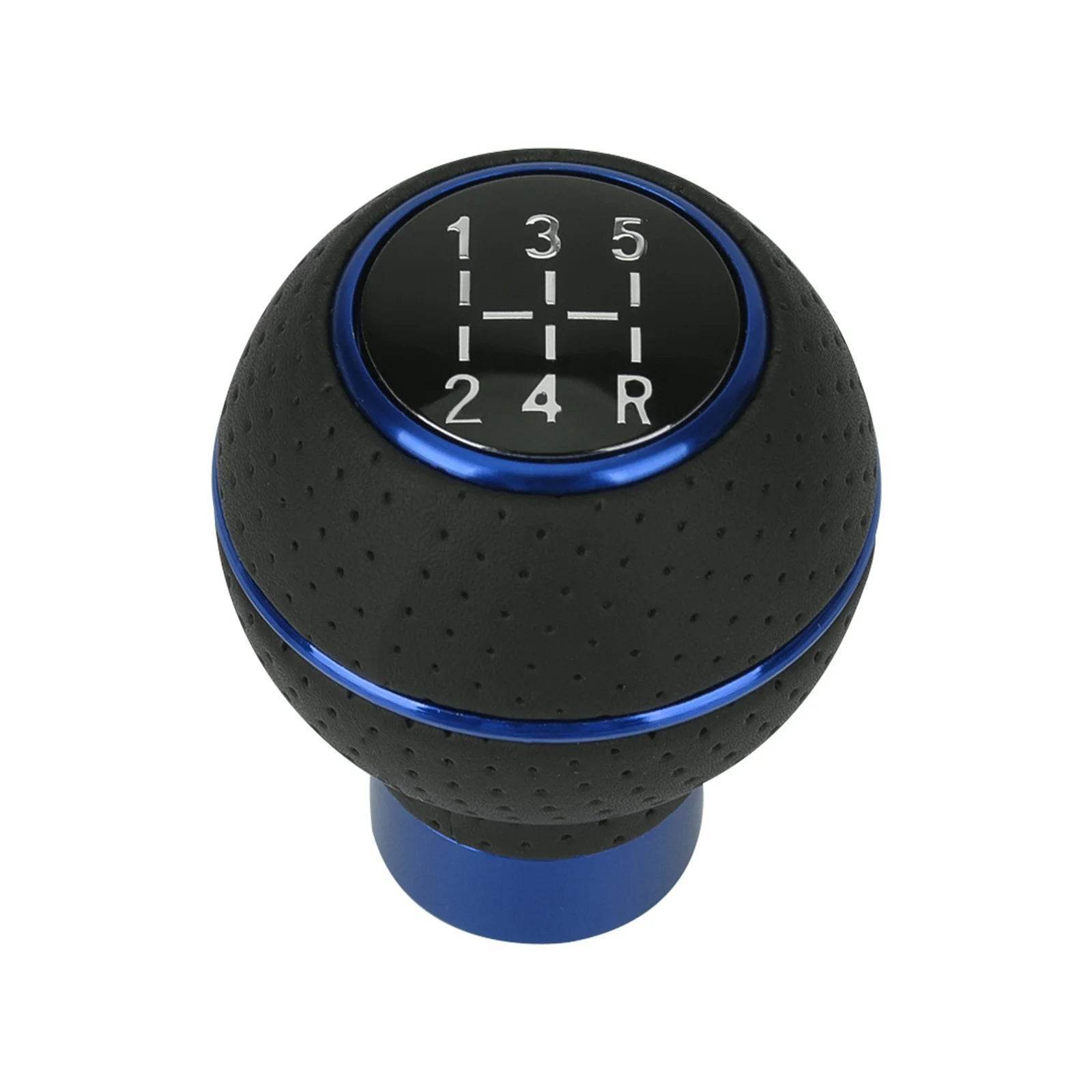 Universal 5-Speed Gear Shift Knob | Leather & Aluminium | M8–M12 Compatible - Blue