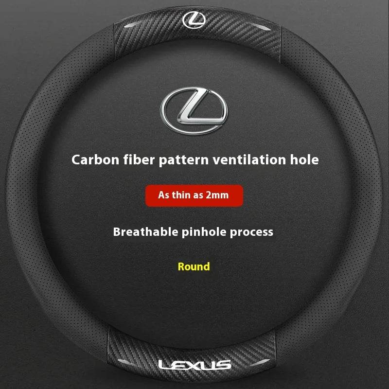 Lexus F SPORT Carbon Fiber Leather Steering Wheel Cover – Fits ES200, ES300, RX300, NX300, IS300, UX300, LX570, GX & More - Leather Black