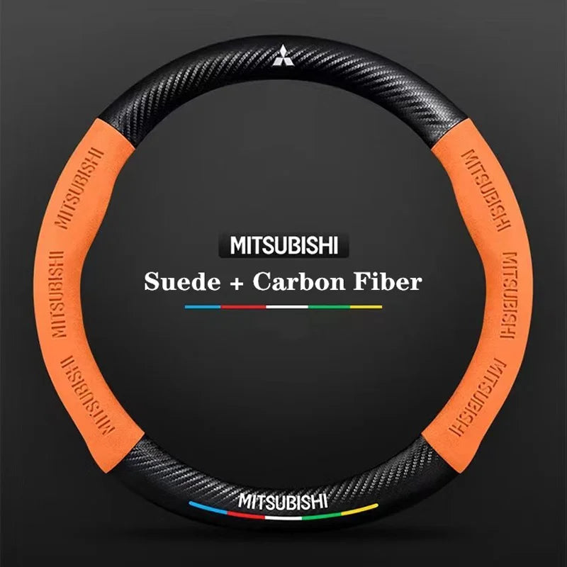 Mitsubishi Carbon Fiber Suede Steering Wheel Cover– Pajero, Outlander, ASX, Lancer, Eclipse, RALLIART