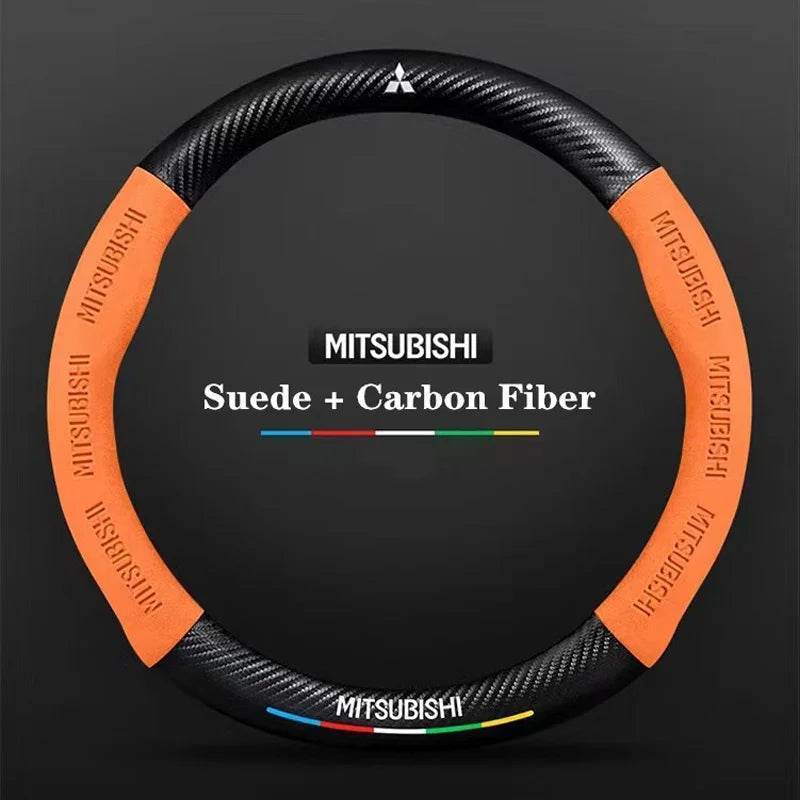 Mitsubishi Carbon Fiber Suede Steering Wheel Cover - Orange