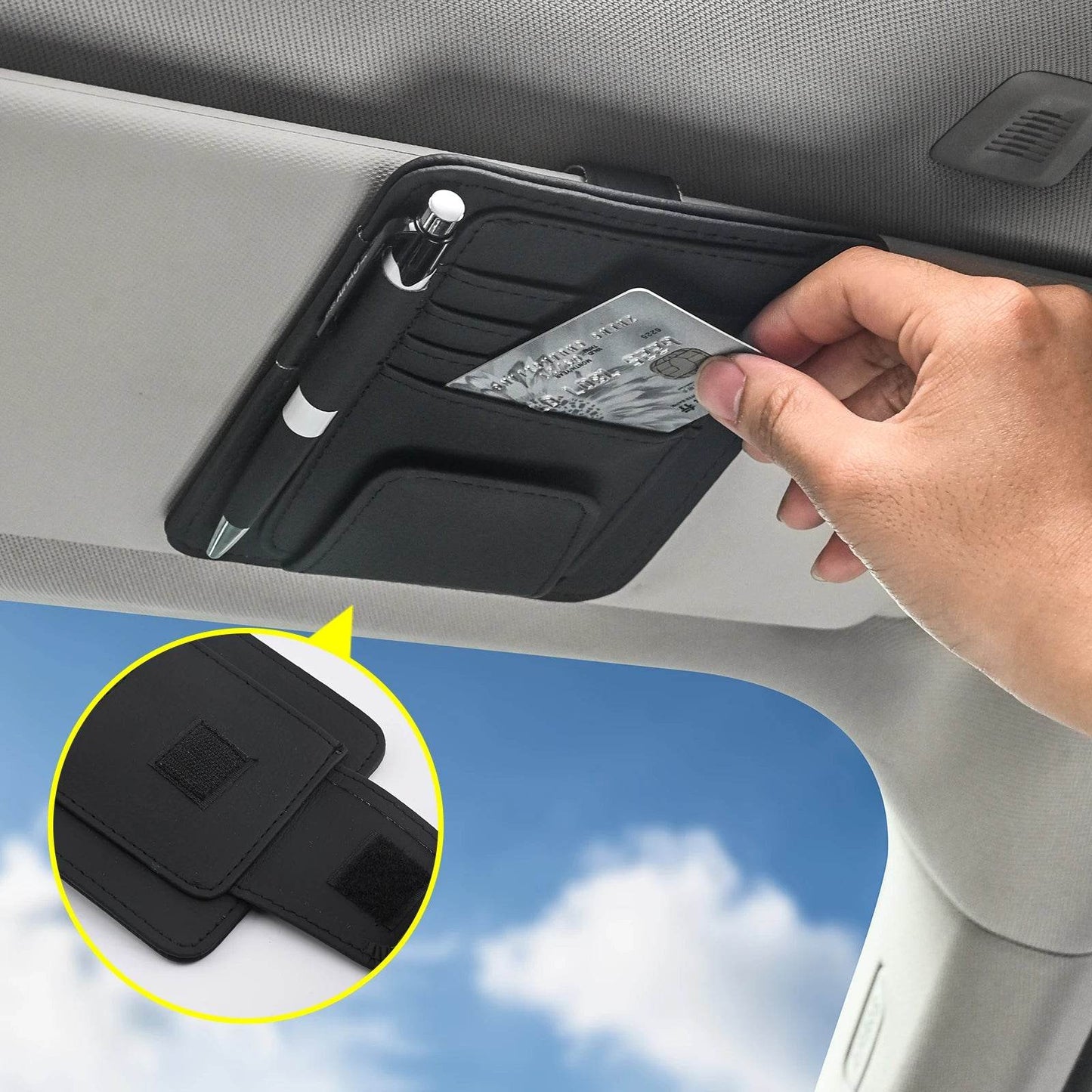 Multi-Pocket Car Visor Organizer – for Cards, Glasses & Essentials - Grey