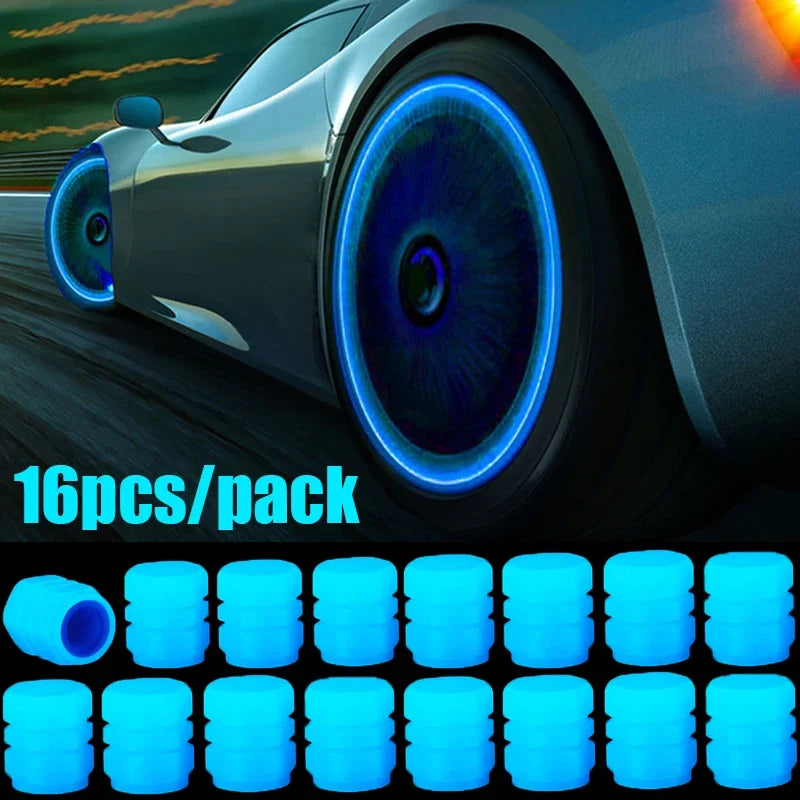 4/16pcs Luminous Valve Caps Car Fluorescent Tire Valves Cap Glow in The Dark Car Motorcycle Bike Wheel Plug Tyre Hub Cover Decor - Carmoods