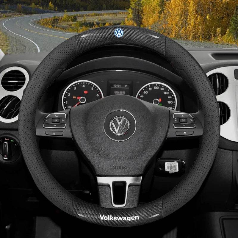 Volkswagen Non-Slip Breathable Carbon Fiber Leather Steering Wheel Cover -