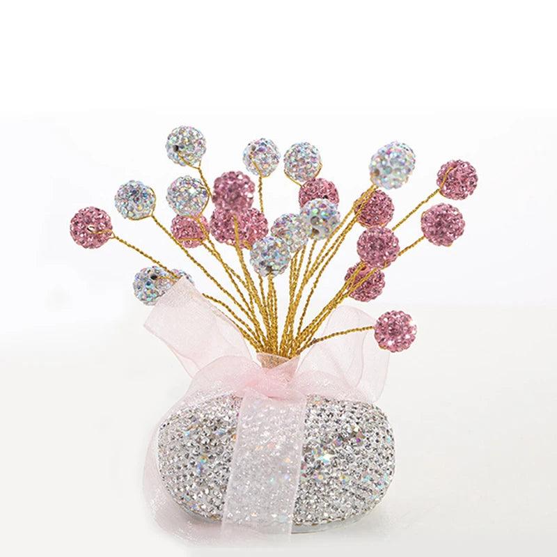 Diamond Crystal Car Dashboard Ornament with Balloon Ribbon Design