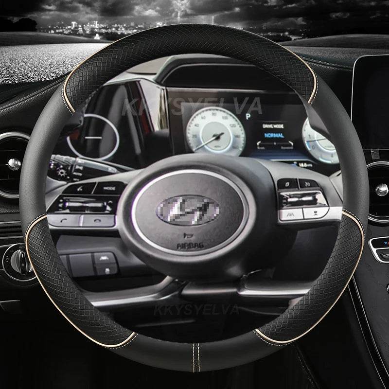 Hyundai Leather Steering Wheel Cover - BEIGE Round