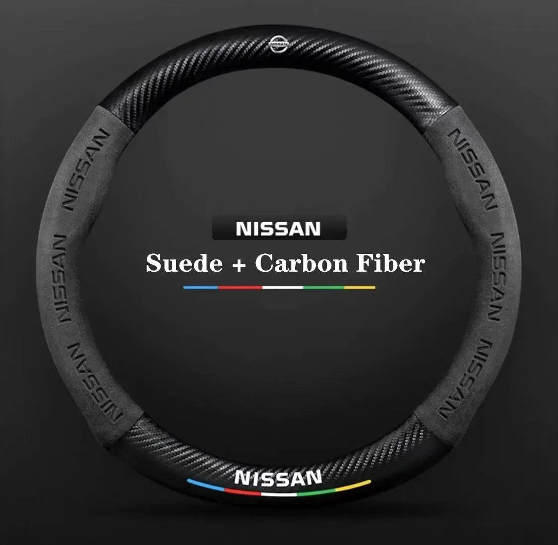Nissan Carbon Fiber Suede Steering Wheel Cover - O Style Black