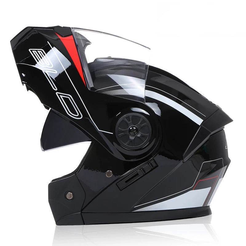 BLD Full Face Motorcycle Helmet – Dual Lens, Modular Flip-Up Casco for Men & Women - Matte black / M