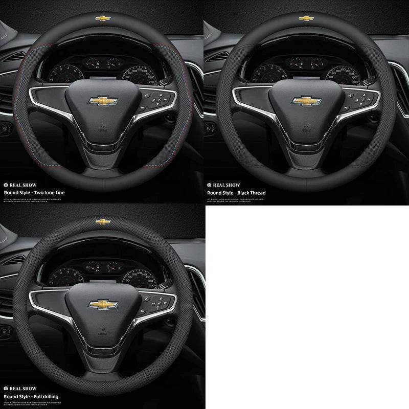 Chevrolet Leather Steering Wheel Cover – Fits Cruze, Camaro, Malibu, Silverado & More - DX-B