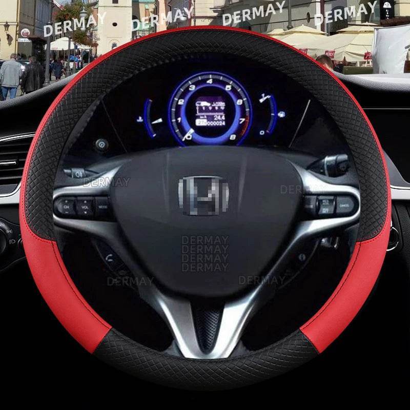 Honda Civic Leather Steering Wheel Cover - Red