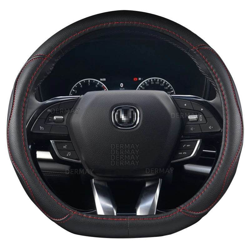Changan Sports Microfiber Leather Steering Wheel Cover - C- Black-Red
