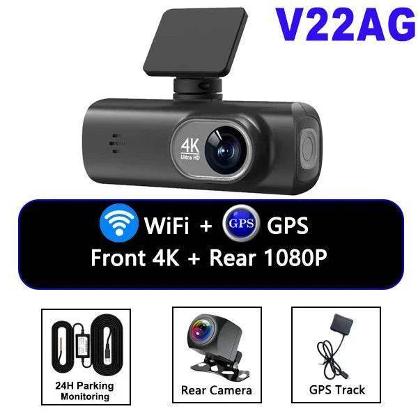 4K WIFI V22 Mini Dashcam Night Vision with Rear Camera - V22AG / None