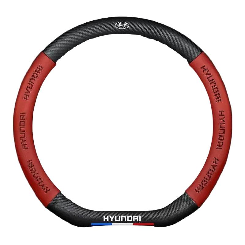 Hyundai Leather Steering Wheel Cover - Red D-shape