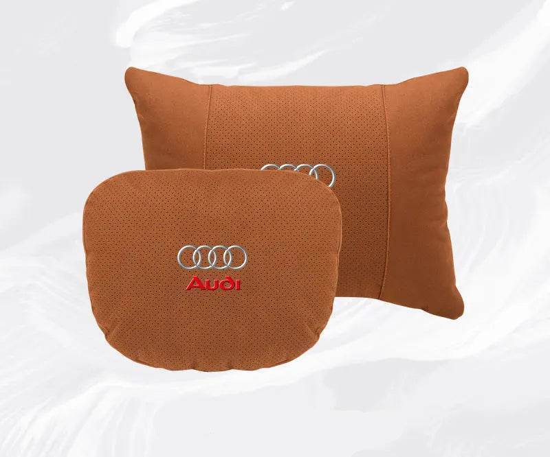 Suede Car Neck Pillow & Lumbar Support for Audi A3 A4 A5 A6 A7 A8 Q2 Q3 Q5 Q7 Q8 TT SQ5 Spine Protection - headrest 1pc brown