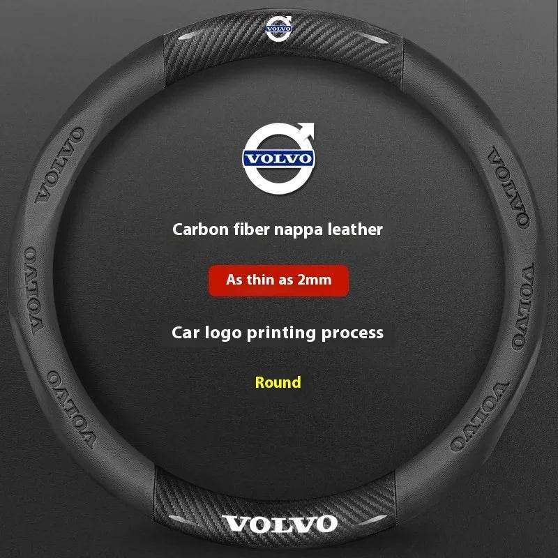 Volvo Carbon Fiber Leather Steering Wheel Cover - Carbon Black