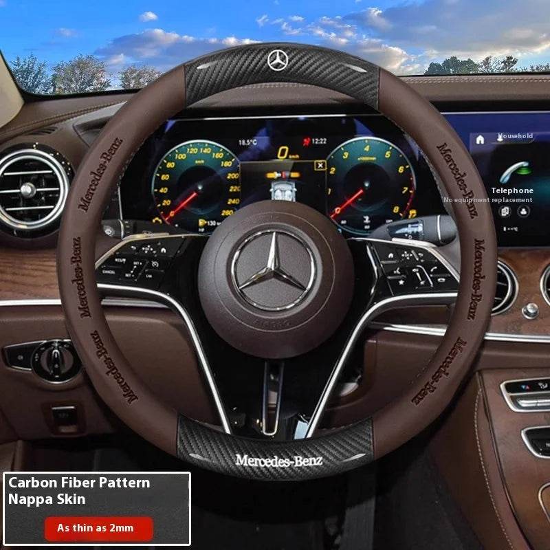 Mercedes-Benz Carbon Fiber Leather Steering Wheel Cover - O Browm