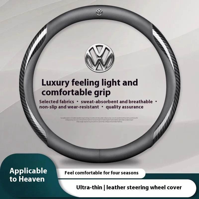 Volkswagen Carbon Fiber Leather Steering Wheel Cover - O carbon fiber Black