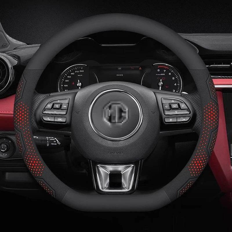 MG Carbon Fiber Suede Steering Wheel Cover - D Leather Red