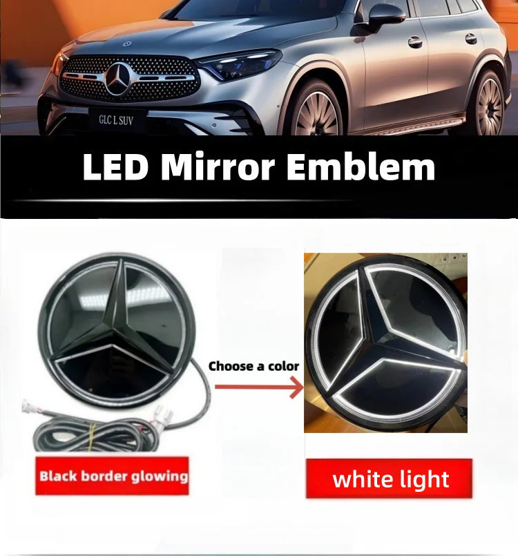 LED Illuminated Mercedes-Benz Star Grille Emblem – Front LED Logo Badge - Black White