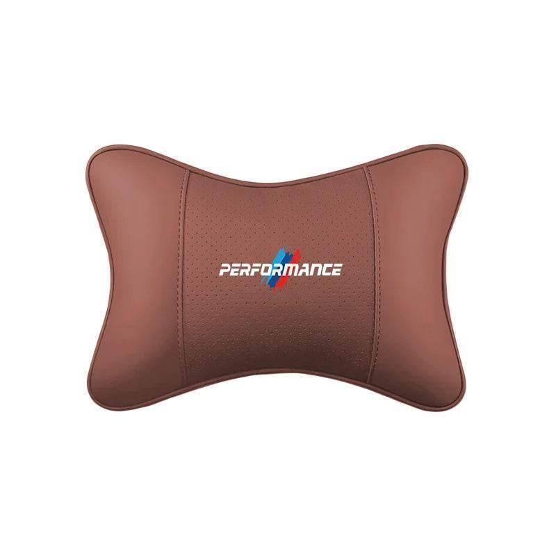 BMW M Performance Leather Car Neck Pillow - Saddle brown