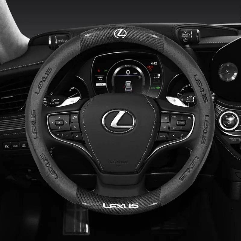 Lexus F SPORT Carbon Fiber Leather Steering Wheel Cover - Leather Black