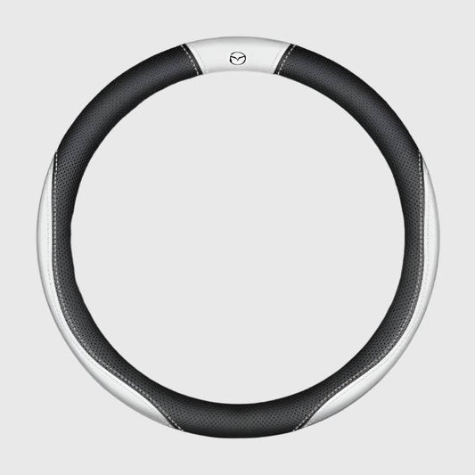 Mazda Suede Leather Car Steering Wheel Cover - Style A white