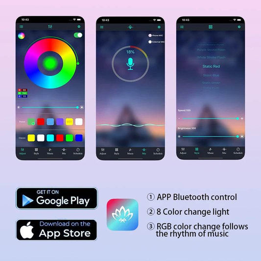 LED Car Interior Music Light Strip – 48 RGB LEDs, USB, Bluetooth APP Control - USB Power