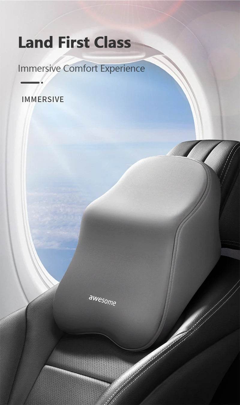 Ergonomic Car Lumbar & Neck Support Pillow Set – Memory Foam Cushion for Back & Headrest - Black Set