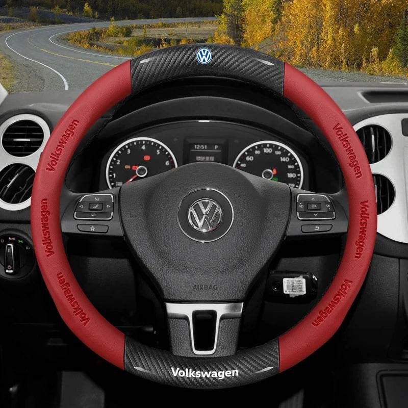 Volkswagen Non-Slip Breathable Carbon Fiber Leather Steering Wheel Cover -