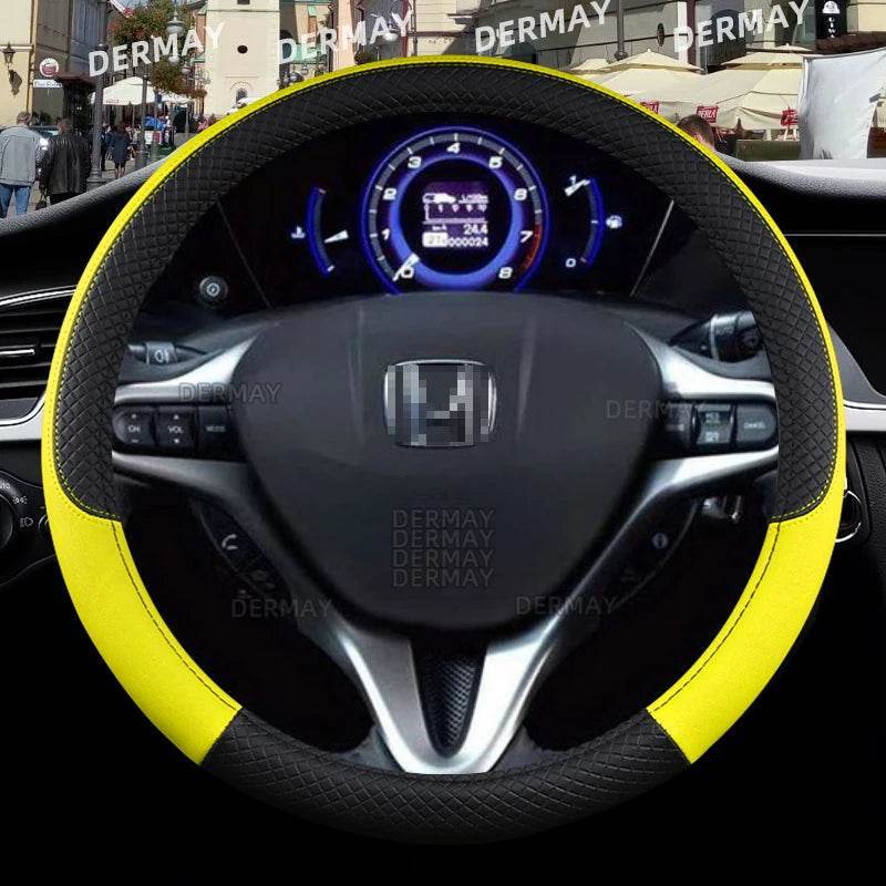 Honda Civic Leather Steering Wheel Cover - Yellow