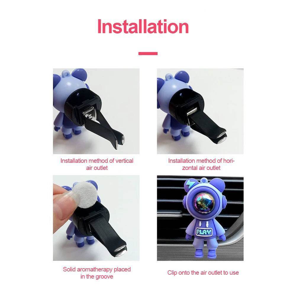 Astronaut Car Air Vent Perfume Clip – Cartoon Air Freshener & Aromatherapy Interior Decoration - Red