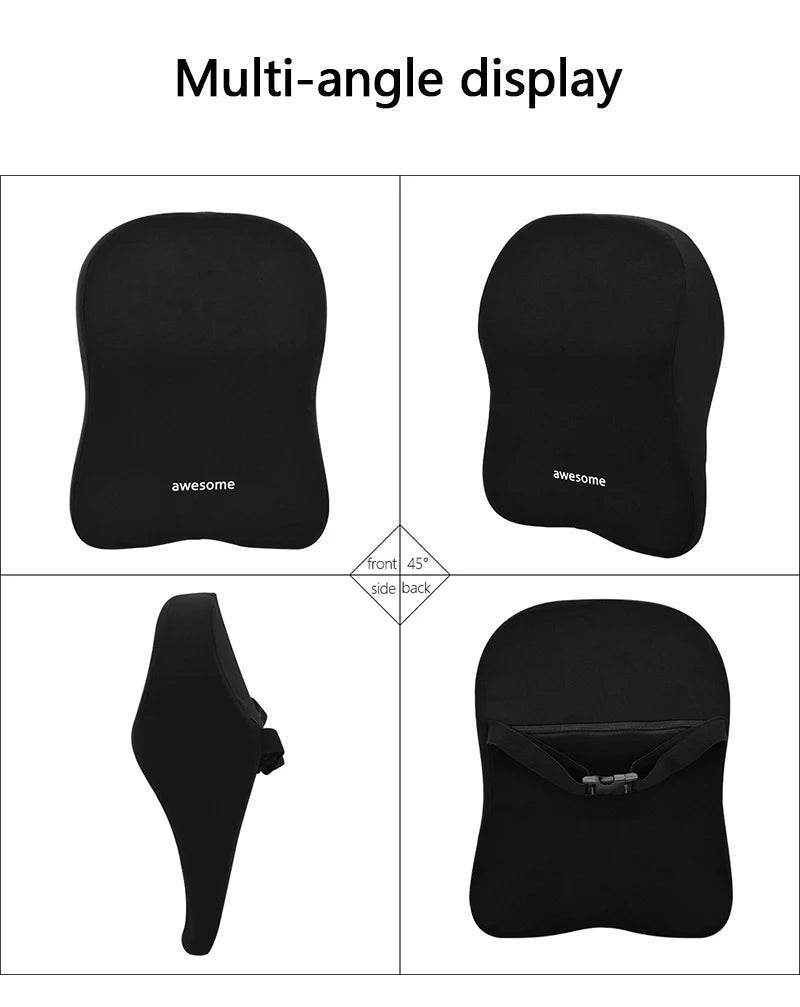 Ergonomic Car Lumbar & Neck Support Pillow Set – Memory Foam Cushion for Back & Headrest - Black Set